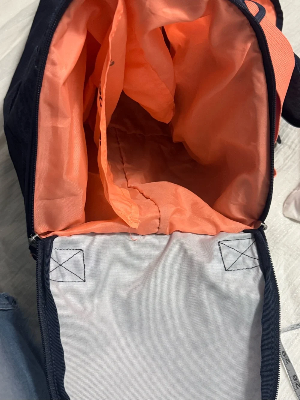 adidas Navy Duffel Bag with Bright Orange Strap